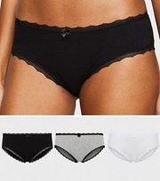 New Look 3 Pack Black Grey and White Lace Trim Short Briefs